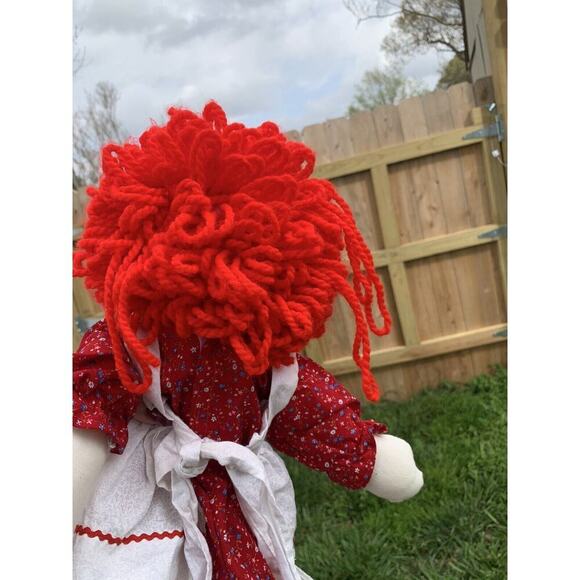 Vintage Handmade Raggedy Ann Soft Plush Doll red Floral White Apron collector - Picture 5 of 10